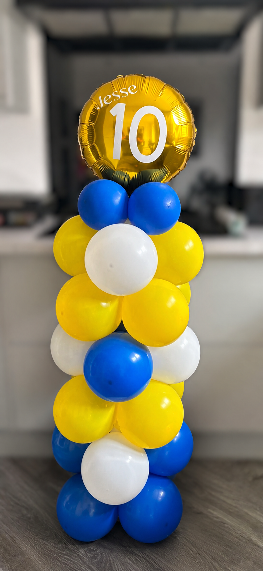 Personalised balloon column with gold topper